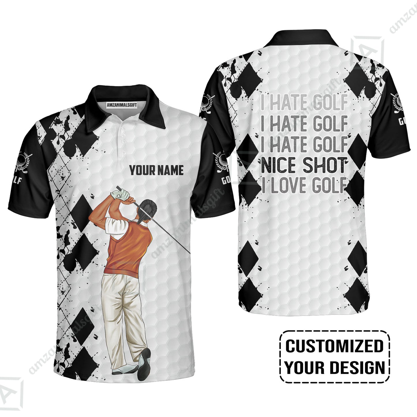Golf Custom Polo Shirt, I Hate Golf Nice Shot I Love Golf Personalized Polo Shirts