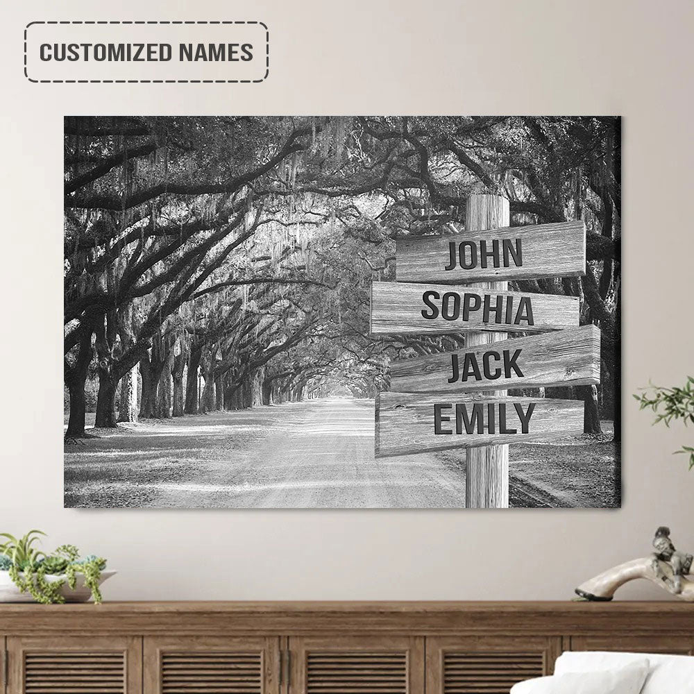 Personalized Family Street Sign Black And White Wall Art Canvas Multi-Names, Savannah Road Landscape Canvas Poster Decor