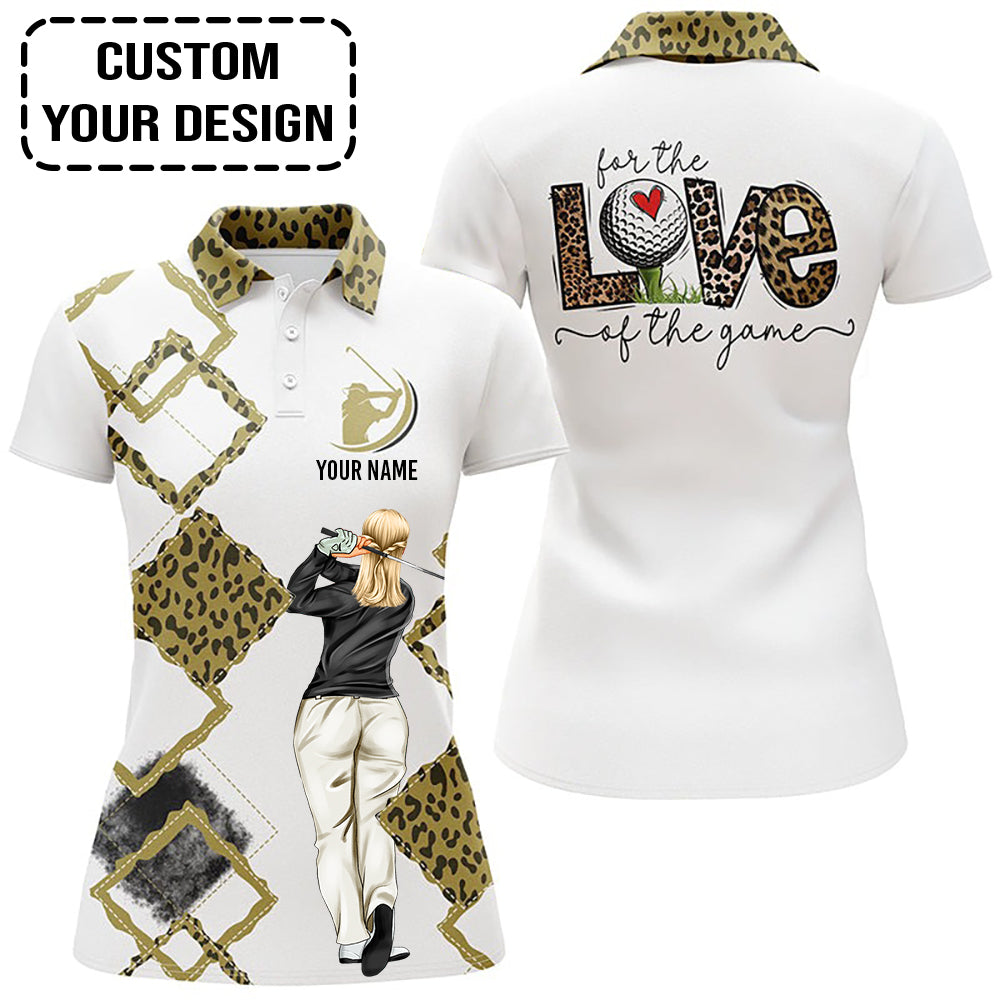 Golf Custom Women Polo Shirt, For The Love Of The Game Leopard Women Golf Polo Shirt