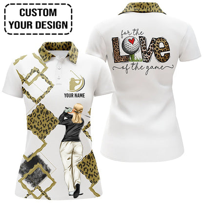 Golf Custom Women Polo Shirt, For The Love Of The Game Leopard Women Golf Polo Shirt