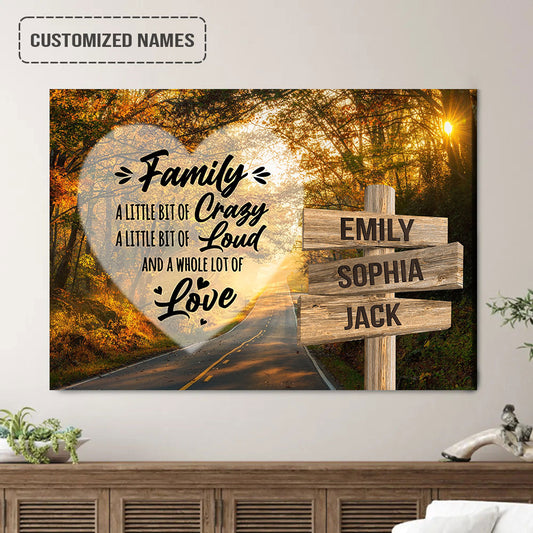 Personalized Family Member Names Wall Art, Family Crazy Loud Love Autumn Road Wooden Names Signs Landscape Canvas Poster