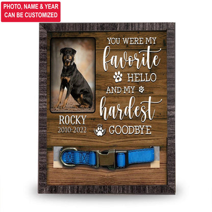 Personalized Pet Collar Frame - Custom A Rottweiler Dog Picture Frames, Pet Loss Sympathy, Memorial Pet Collar Sign - Gift For Grieving Pet Owner