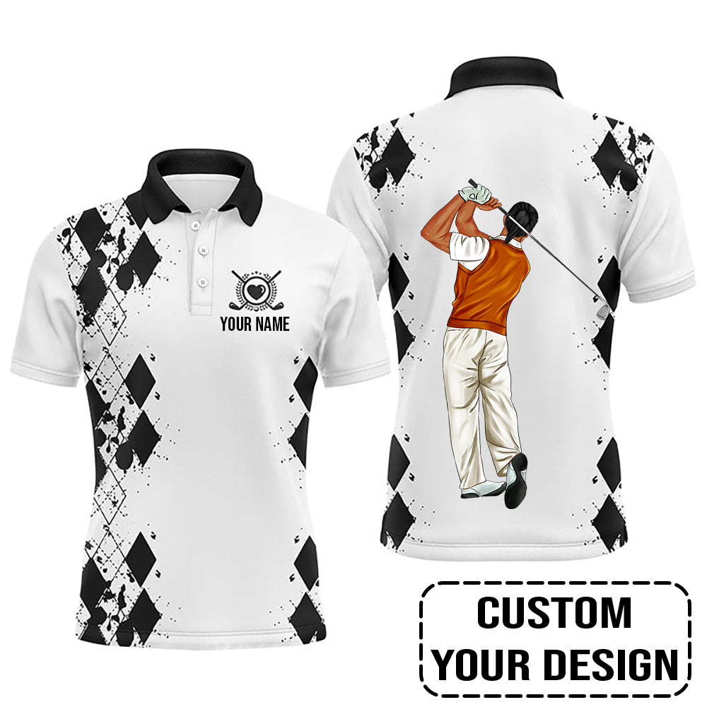 Golf Custom Polo Shirt, Black White Personalized  Golf Polo Shirt