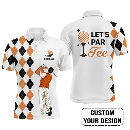 Golf Custom Polo Shirt, Argyle Pattern Golf, Let's par tee Personalized Golf Polo Shirt