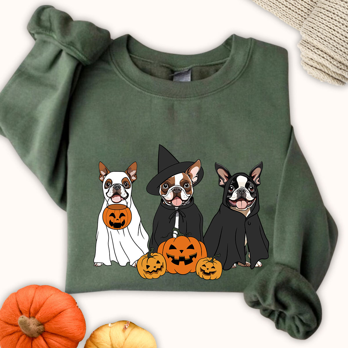 Boston Terrier Sweatshirt, Ghost and Witch Boston Terrier Shirt, Boston Terrier Halloween Sweatshirt