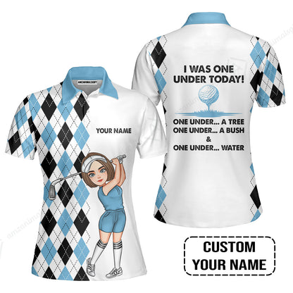 Golf Custom Women Polo Shirt, I Was One Under Today A Tree, Bush And Water Personalized Women Polo Shirts