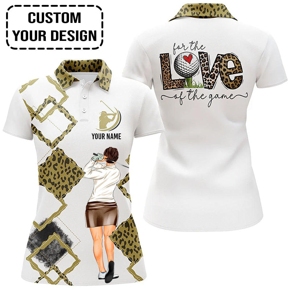 Golf Custom Women Polo Shirt, For The Love Of The Game Leopard Women Golf Polo Shirt