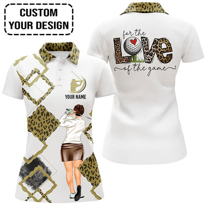 Golf Custom Women Polo Shirt, For The Love Of The Game Leopard Women Golf Polo Shirt