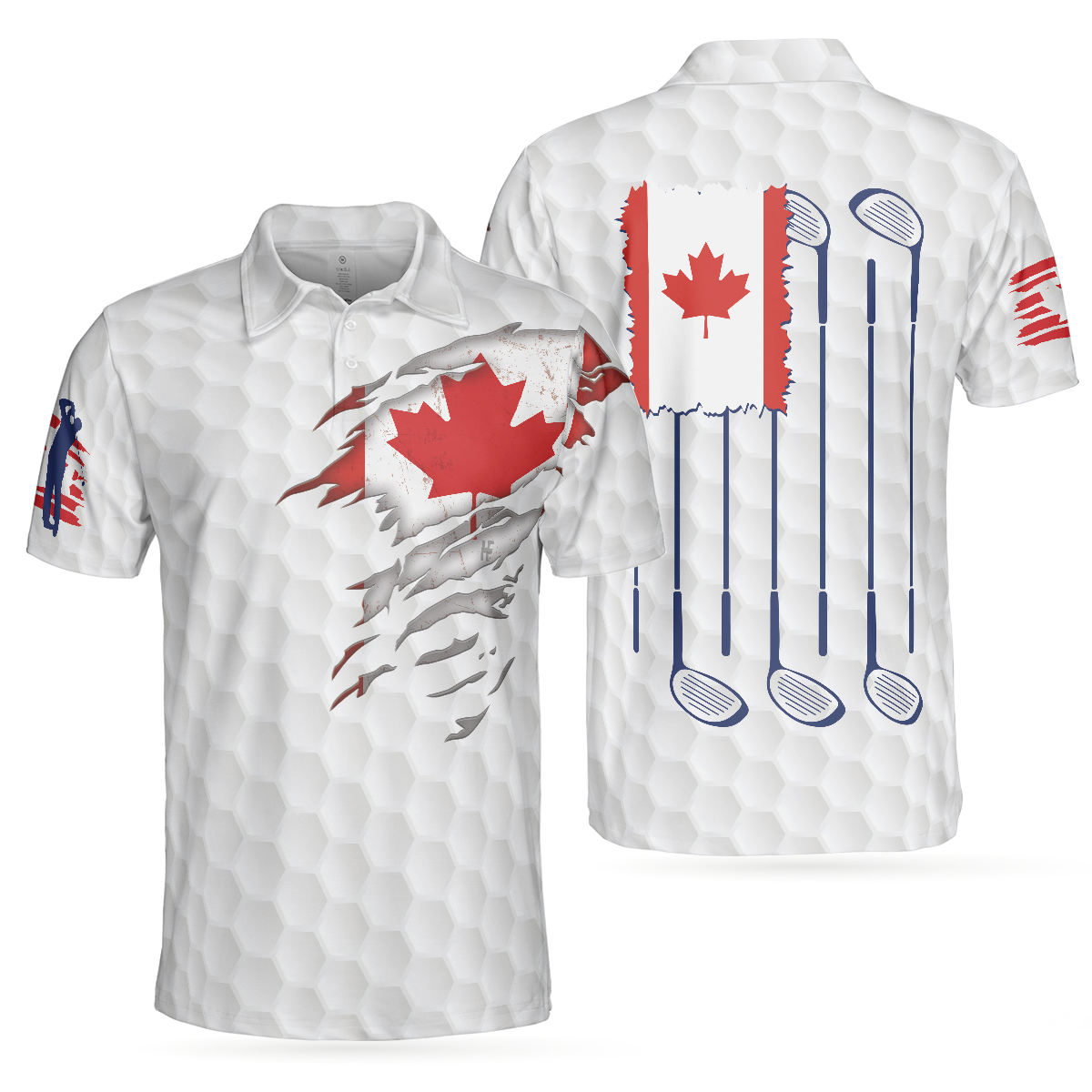 Men Golf Polo Shirt - Golf Canada Flag Polo Shirt, Red Maple Leaf Golfing Polo Shirt, Canadian Golf Shirt For Men, Golfers