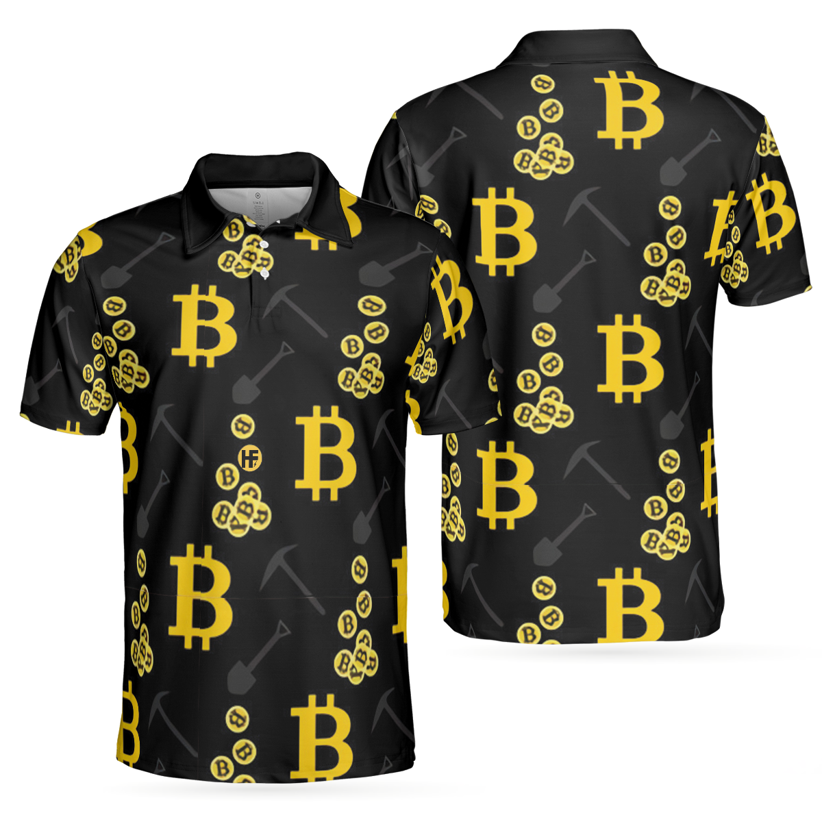 Men Polo Shirt - Bitcoin Seamless Pattern Cryptocurrency Polo Shirt, Crypto Mining Polo Shirt, Best Bitcoin Shirt For Men