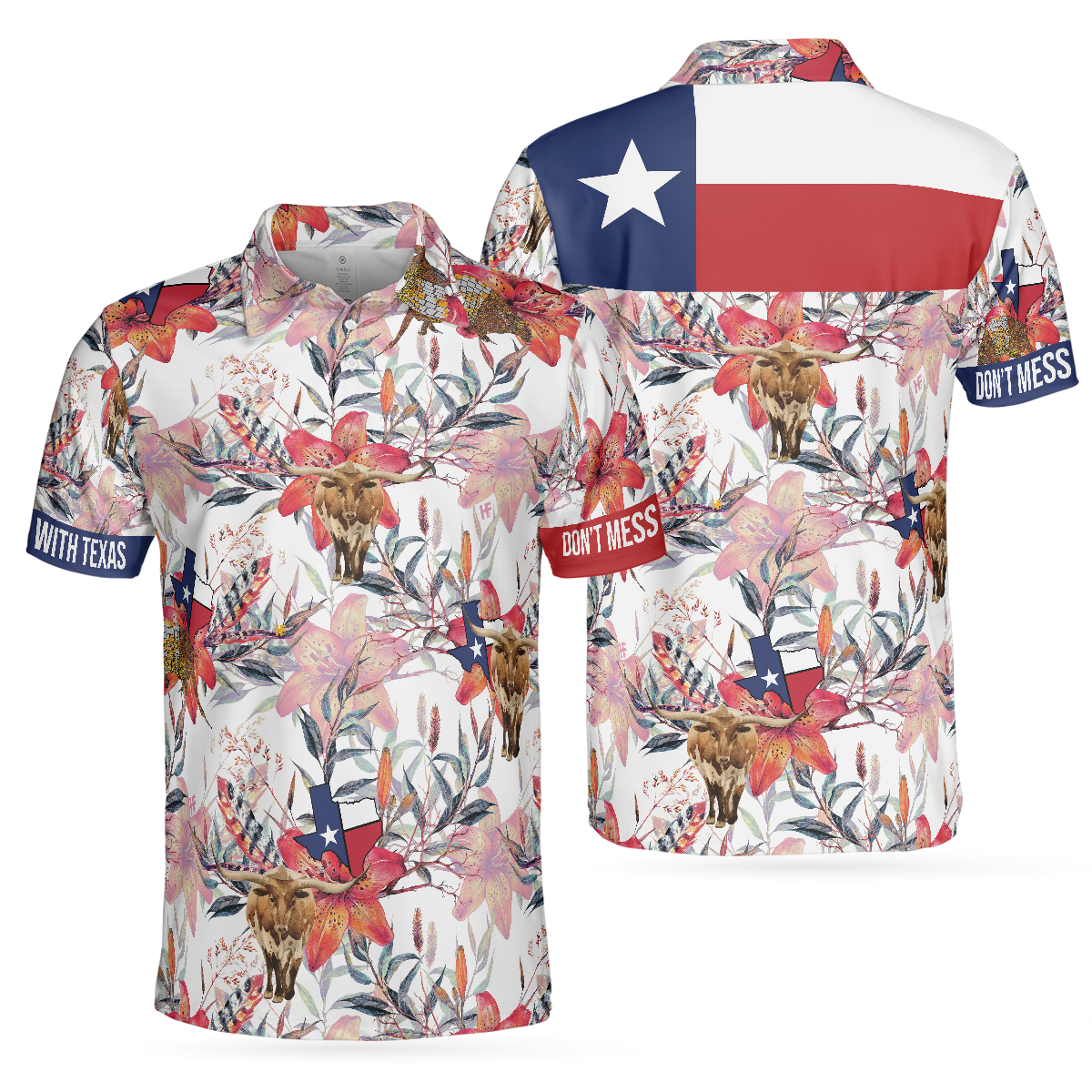 Texas Longhorn Bluebonnet and Armadillo Polo Shirt, Floral Texas State Polo Shirt, Texas Proud Shirt For Men - Perfect Gift For Men