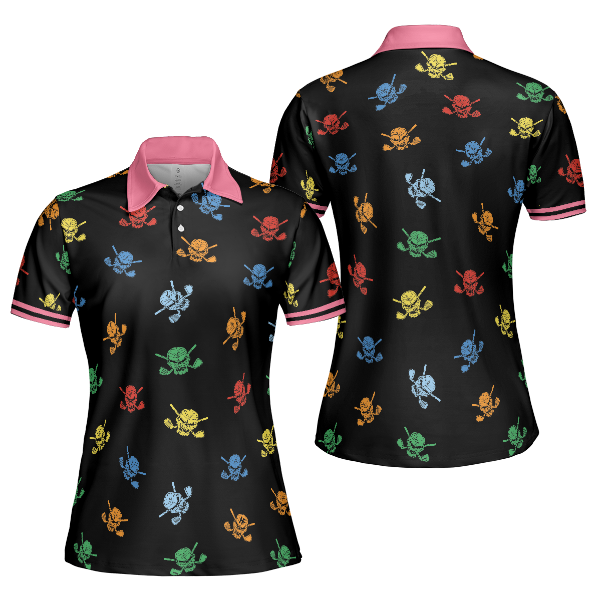 Golf Women Polo Shirt, Colorful Golf Skull Women Polo Shirts, Simple Golf Shirt Design Gift For Female Golfers, Ladies, Golf Lovers