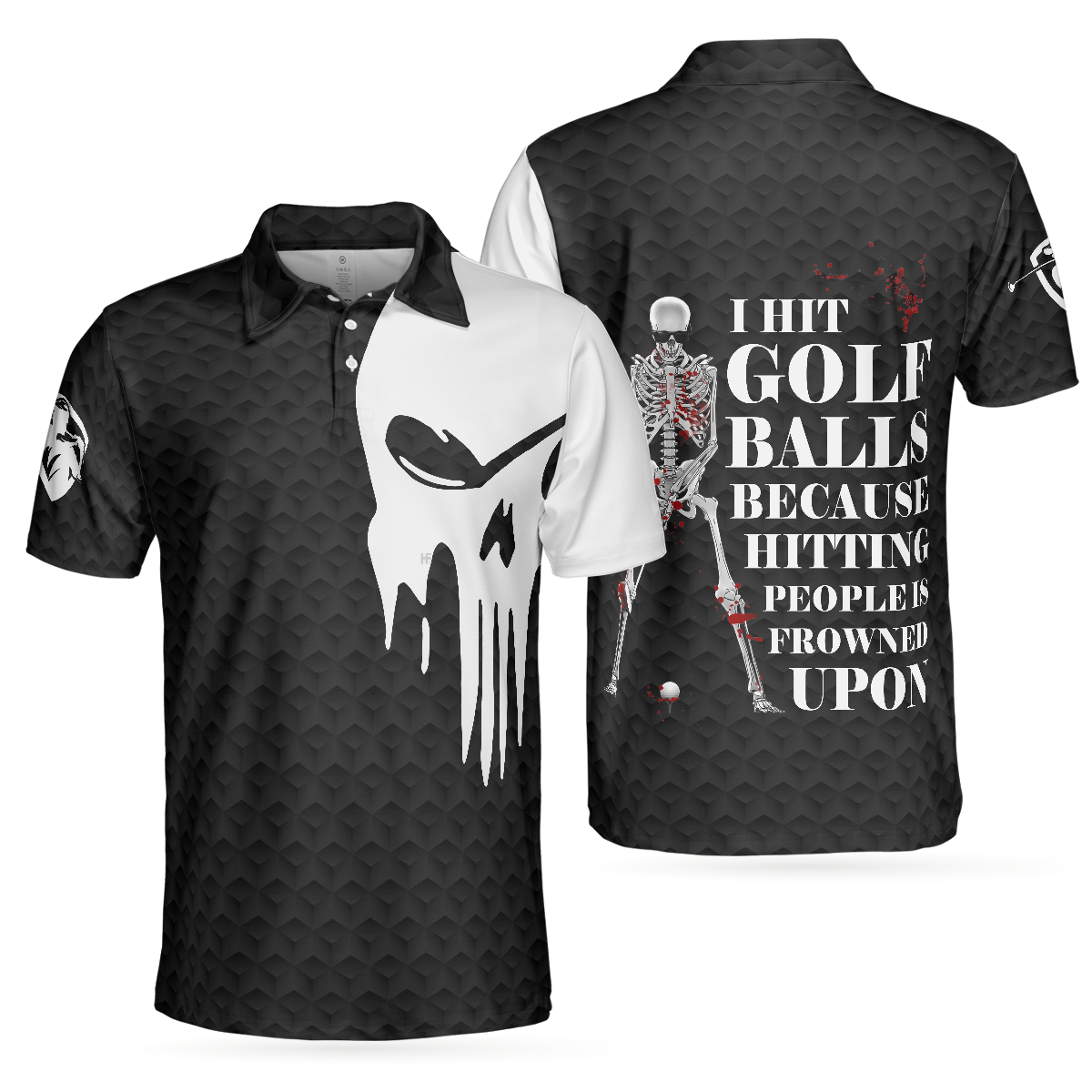 Men Golf Polo Shirt - I Hit Golf Ball Polo Shirt, Black And White Golf Shirt Design With Sayings, Scary Skeleton Golf Shirt, Best Gift For Men, Golf Lover