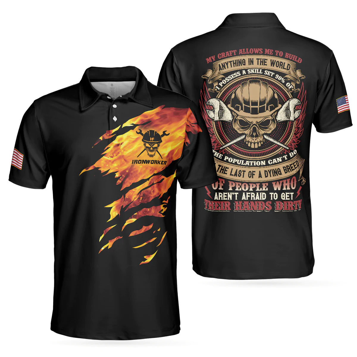 Men Ironworker Polo Shirt - Skull Ironworker Polo Shirt, Ironworker My Craft Allows Me To Build Anything Shirt For Men, Cool Gift For Ironworker Lovers