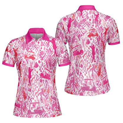 Golf Women Polo Shirt, Seamless Pink Golf Women Polo Shirts, Unique Perfect Gift For Ladies, Female Golfers, Golf Lovers