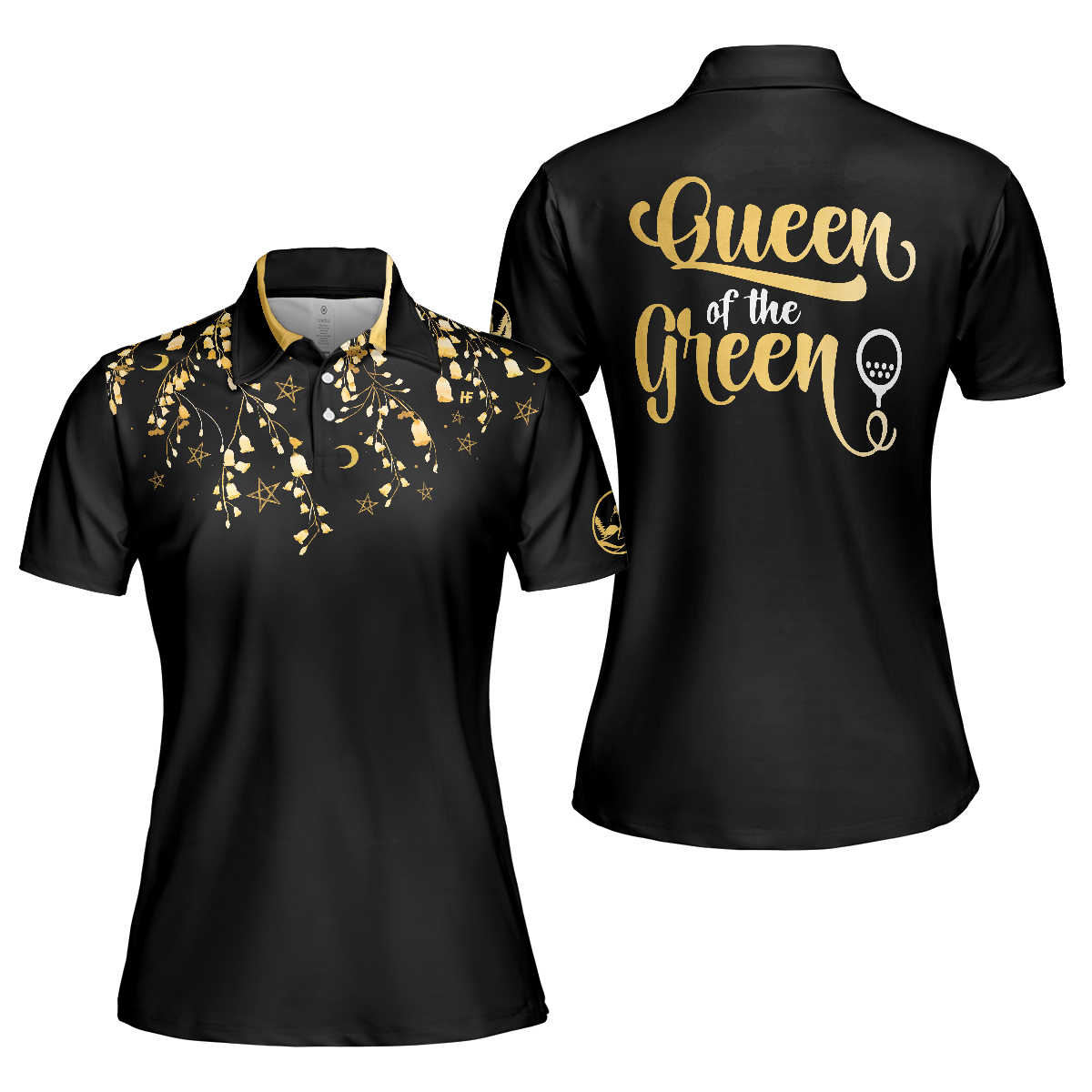 Golf Women Polo Shirt - Elegant Gold Pattern Queen Of The Green Golf Women Polo Shirts - Perfect Polo Shirt Gift For Ladies, Golfers, Golf Lovers