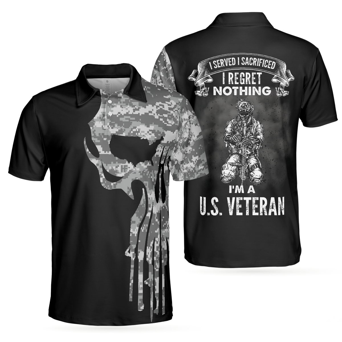 Men Polo Shirt - US Veteran Men Polo Shirt, I Am An US Veteran, Skull Camo Shirt For Retired Veterans, Best Veteran Day Polo Shirt For Men