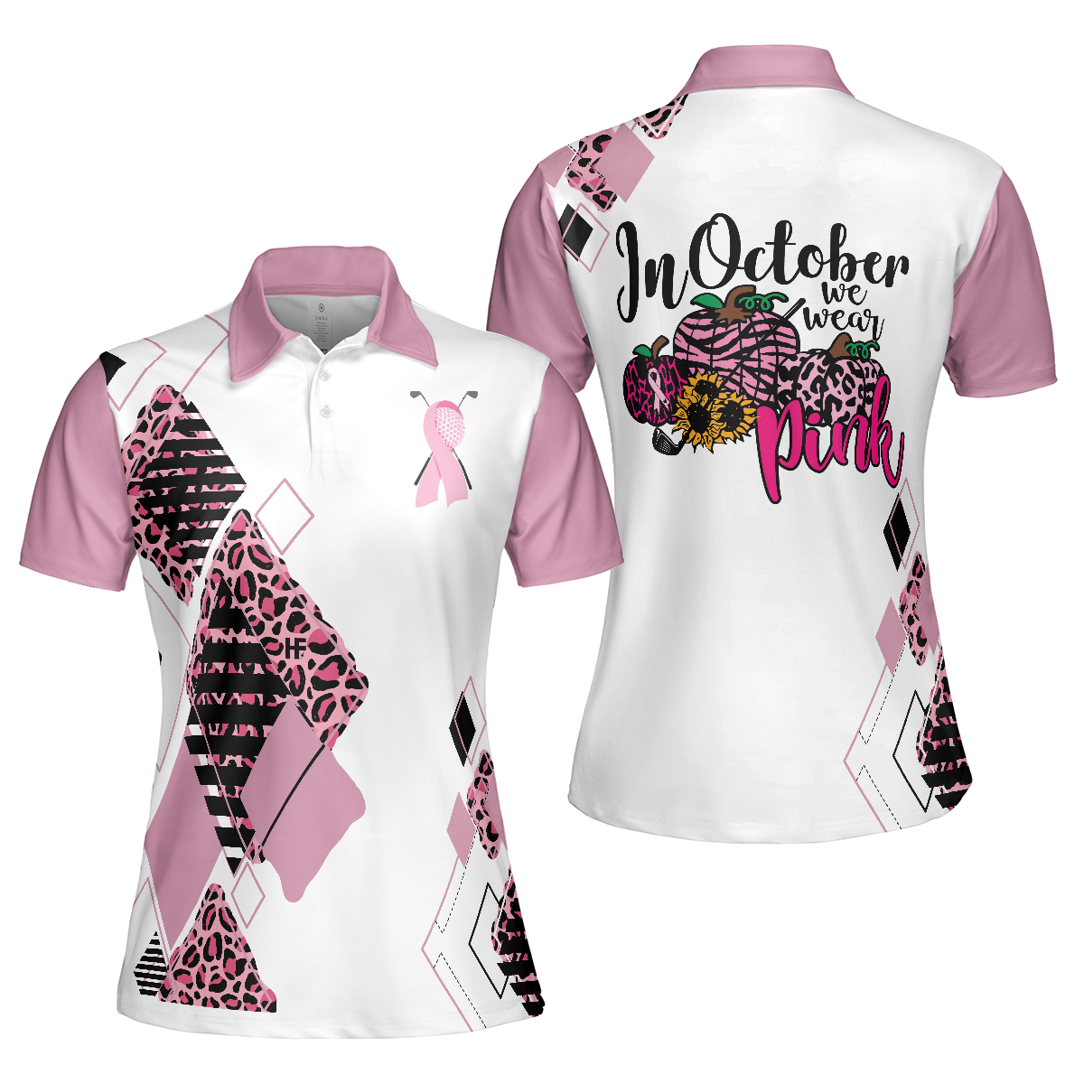 Golf Women Polo Shirt, Golf Girl In October We Wear Pink White Pink Breast Cancer Awareness Month Women Polo Shirts, Gift For Female Golfers, Ladies