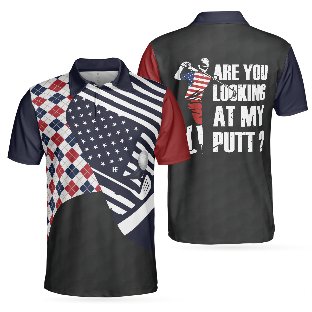 Golf Men Polo Shirt, Argyle Pattern USA Flag, Are You Looking At My Putt Shirt For Men - Gift For Golf Lovers, Golfers