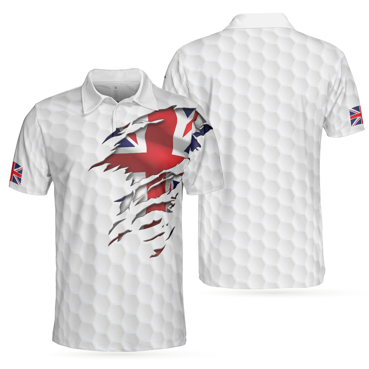 Men Golf Polo Shirt - Golf Texture United Kingdom Men Polo Shirt, Great Britain Union Jack Polo Shirt, UK Golf Shirt For Men, Best Gift For Golfers