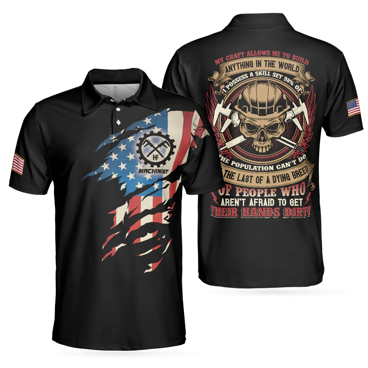 Men Machinist Polo Shirt - Machinist My Craft Allows Me To Build Anything Polo Shirt - Skull American Flag Machinist Shirt For Men