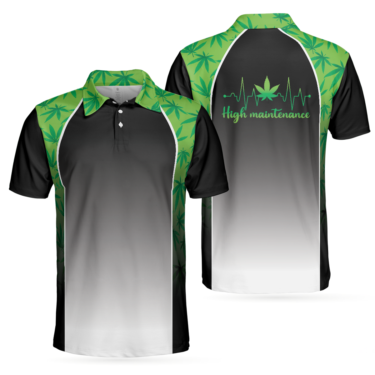 Men Polo Shirt - High Maintenance Weed Men Polo Shirt, Green Weed Polo Shirt, Black Tie Dye Weed Pattern Polo Shirt For Men