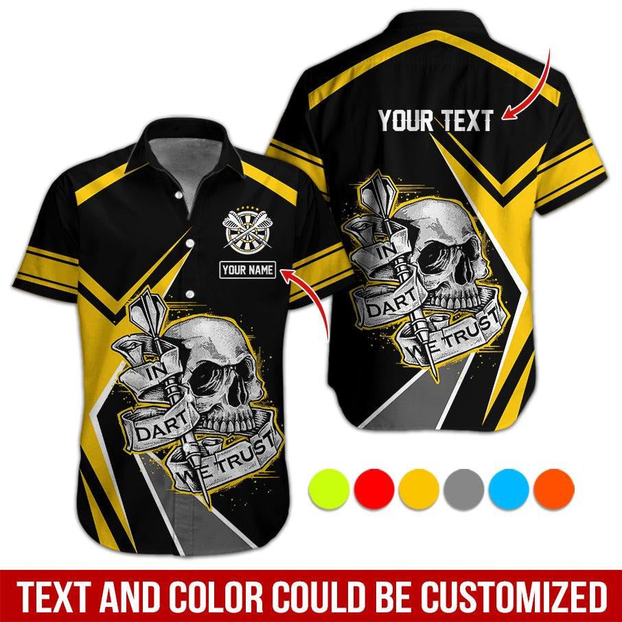 Personalized Darts Hawaiian Shirt, Skull In Dart We Trust Darts Hawaiian Shirts, Gift For Darts Lovers, Darts Players Uniforms