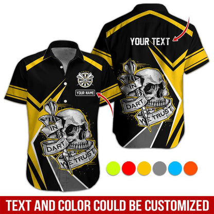 Personalized Darts Hawaiian Shirt, Skull In Dart We Trust Darts Hawaiian Shirts, Gift For Darts Lovers, Darts Players Uniforms