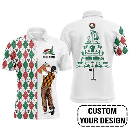 Golf Custom Polo Shirt, Funny Christmas Golf Polo Shirt Personalized Christmas Tree Golf Polo Shirt