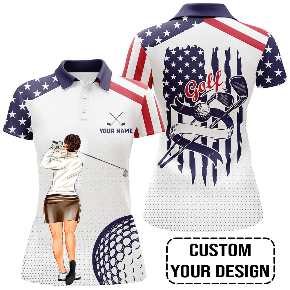 Golf Custom Women Polo Shirt, American Flag, US Flag Golf Personalized Women Polo Shirt