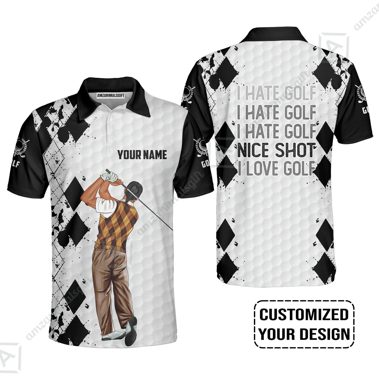 Golf Custom Polo Shirt, I Hate Golf Nice Shot I Love Golf Personalized Polo Shirts