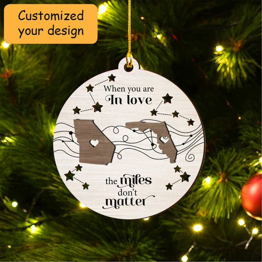 Personalized Long Distance Relationship Family Friends Siblings Sisters 2-Layer Wood Ornament, Togetherness Christmas Gift