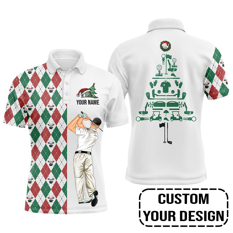 Golf Custom Polo Shirt, Funny Christmas Golf Polo Shirt Personalized Christmas Tree Golf Polo Shirt