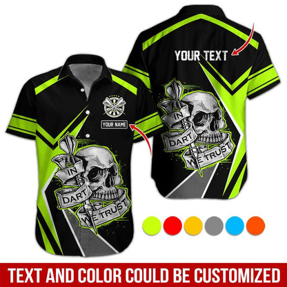 Personalized Darts Hawaiian Shirt, Skull In Dart We Trust Darts Hawaiian Shirts, Gift For Darts Lovers, Darts Players Uniforms