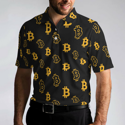Seamless Pattern Bitcoin Polo Shirt, Luxury Black And Gold Polo Shirt, Best Cryptocurrency Shirt For Men - Best Gift For Men