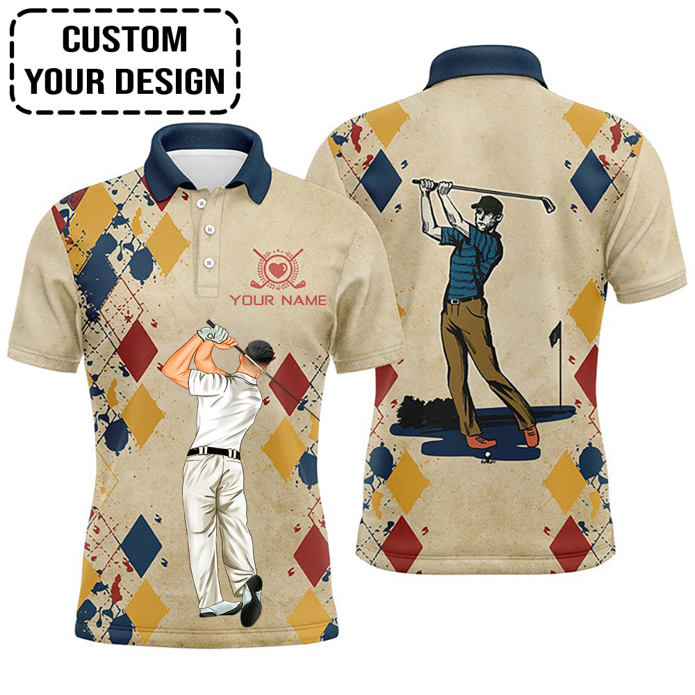 Golf Custom Polo Shirt, Vintage Argyle Personalized Golf Polo Shirt