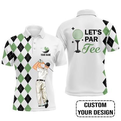Golf Custom Polo Shirt, Argyle Pattern Golf, Let's par tee Personalized Golf Polo Shirt