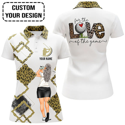 Golf Custom Women Polo Shirt, For The Love Of The Game Leopard Women Golf Polo Shirt