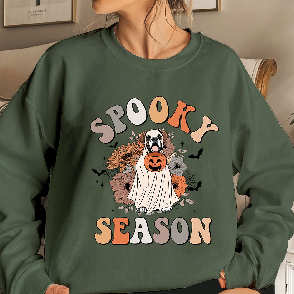 Boxer Spooky Season Sweatshirt, Ghost Boxer Shirt, Boxer Halloween Sweatshirt, Spooky Season Dog Shirt, Halloween Dog Shirt