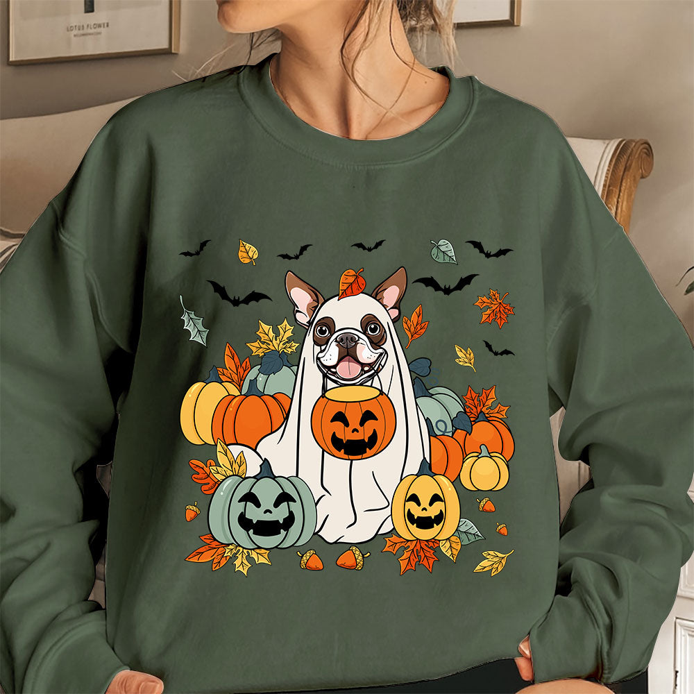 Boston Terrier Sweatshirt, Spooky Dog Pumpkin Stack Boston Shirt, Boston Terrier Halloween Sweatshirt
