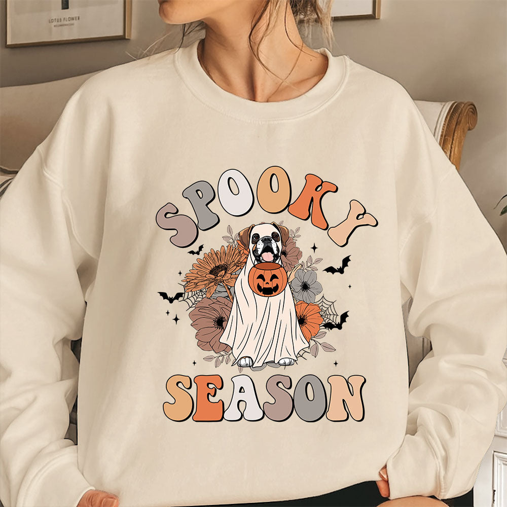Boxer Spooky Season Sweatshirt, Ghost Boxer Shirt, Boxer Halloween Sweatshirt, Spooky Season Dog Shirt, Halloween Dog Shirt