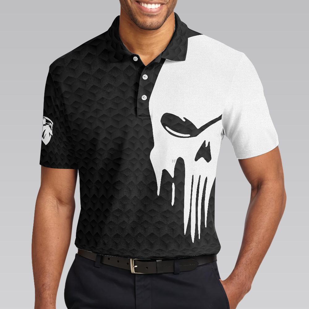 Men Golf Polo Shirt - I Hit Golf Ball Polo Shirt, Black And White Golf Shirt Design With Sayings, Scary Skeleton Golf Shirt, Best Gift For Men, Golf Lover