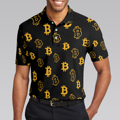 Seamless Pattern Bitcoin Polo Shirt, Luxury Black And Gold Polo Shirt, Best Cryptocurrency Shirt For Men - Best Gift For Men