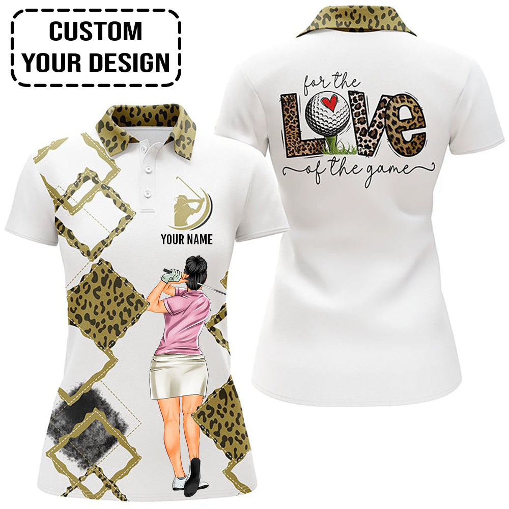Golf Custom Women Polo Shirt, For The Love Of The Game Leopard Women Golf Polo Shirt