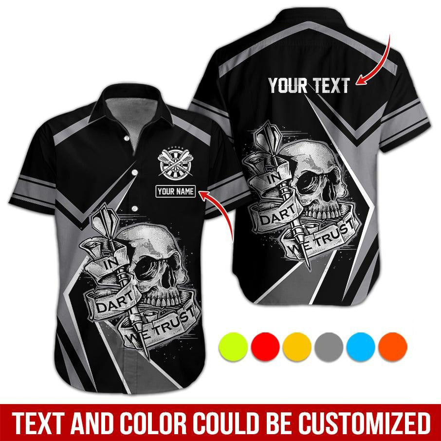 Personalized Darts Hawaiian Shirt, Skull In Dart We Trust Darts Hawaiian Shirts, Gift For Darts Lovers, Darts Players Uniforms