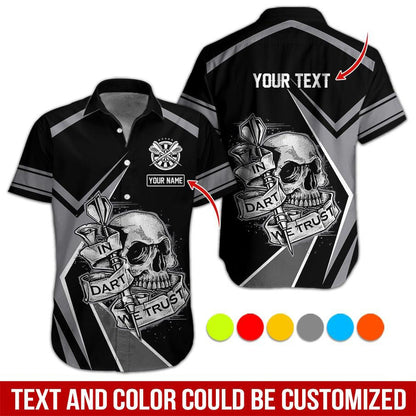 Personalized Darts Hawaiian Shirt, Skull In Dart We Trust Darts Hawaiian Shirts, Gift For Darts Lovers, Darts Players Uniforms
