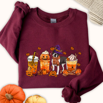 Boston Terrier Sweatshirt, Fall Coffee Latte Boston Terrier Shirt, Boston Terrier Halloween Sweatshirt