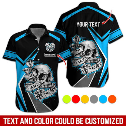 Personalized Darts Hawaiian Shirt, Skull In Dart We Trust Darts Hawaiian Shirts, Gift For Darts Lovers, Darts Players Uniforms