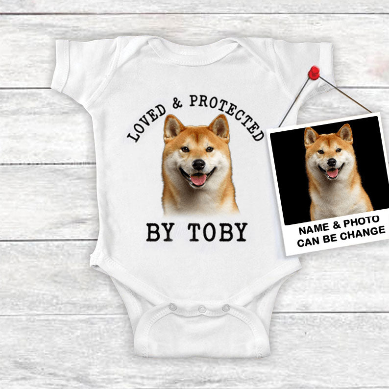 Custom Shiba Inu Baby Onesies, Loved & Protected By Custom Dog Newborn Onesies, Personalized Onesies - Perfect Gift For Baby, Baby Gift Onesie