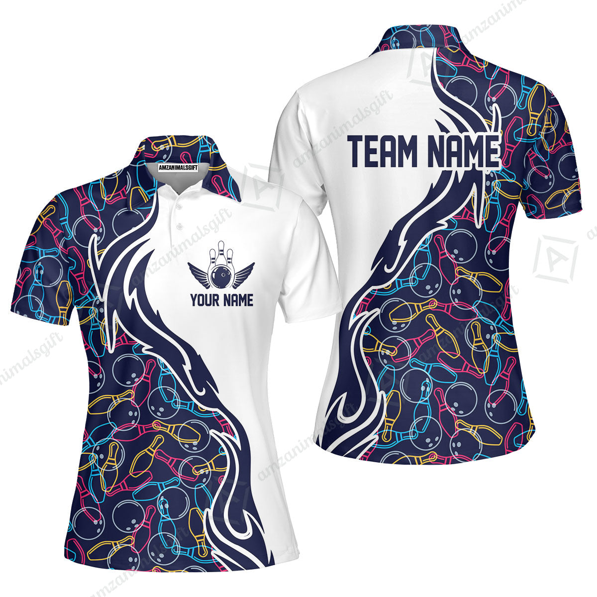 Bowling Custom Women Polo Shirt - Custom Name Bowling Personalized Bowling Polo Shirt - Gift For Friend, Family, Bowling Lovers